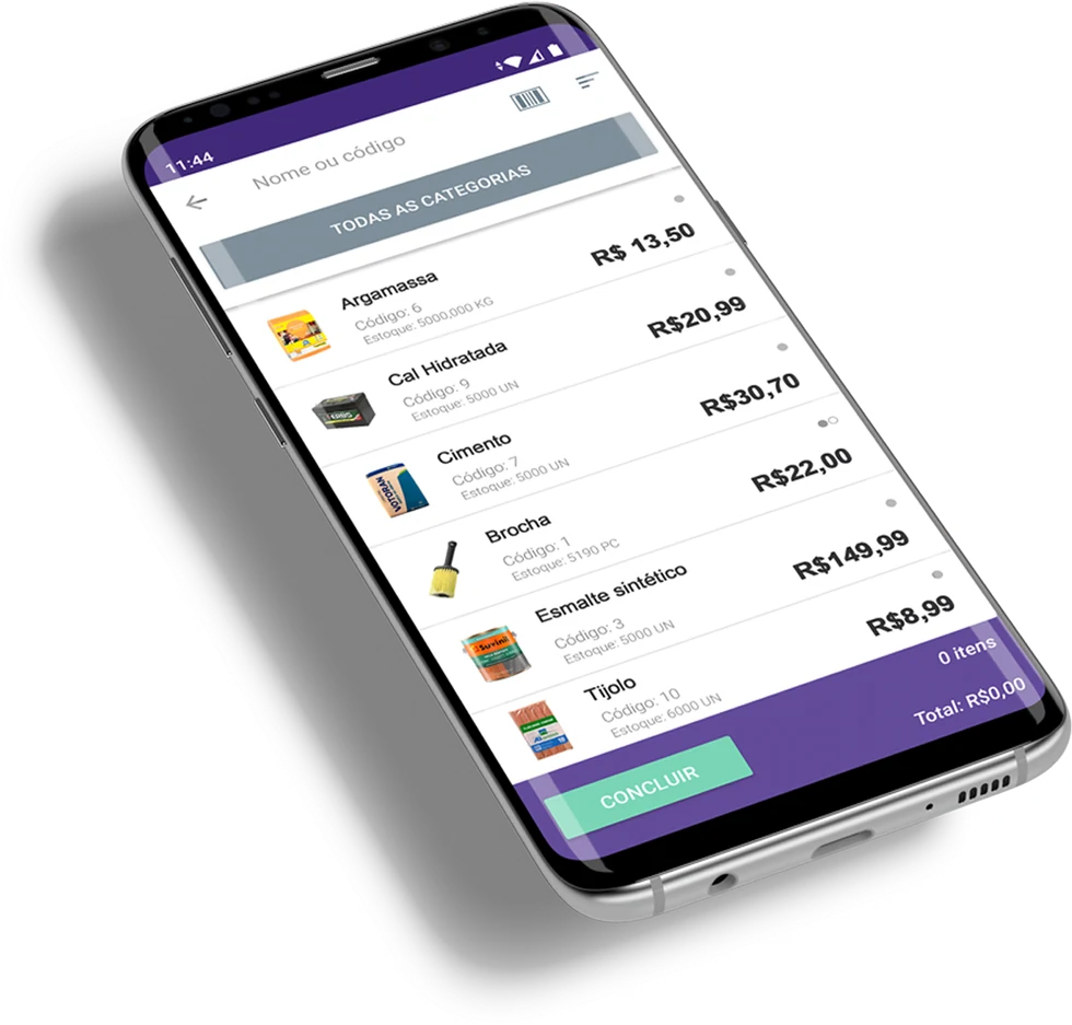Aplicativo Hiper para força de vendas exibido em um celular